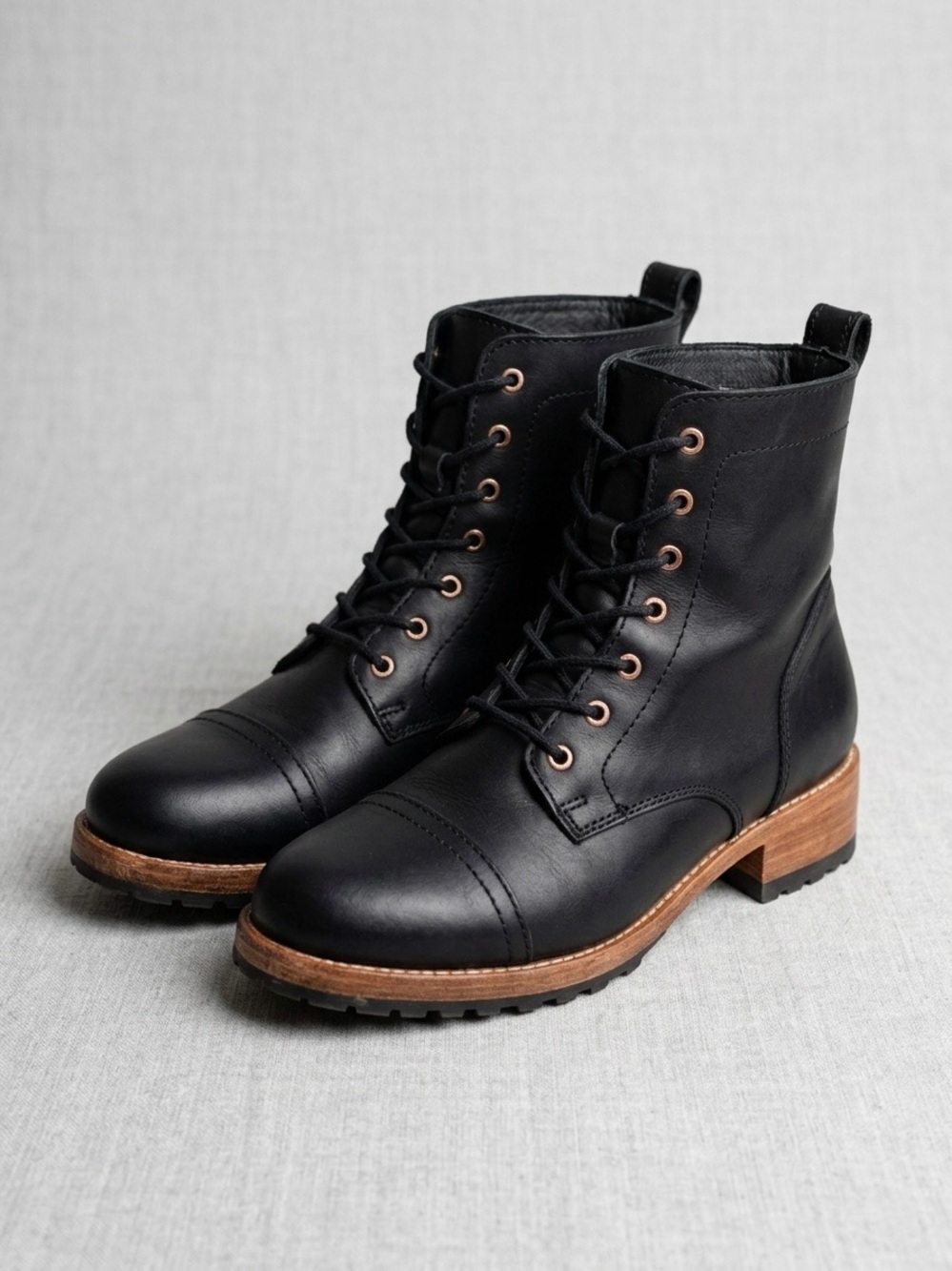 Portland Leather Goods Patina Shadow Black Lace-Up Combat Boots Women’s Size 8